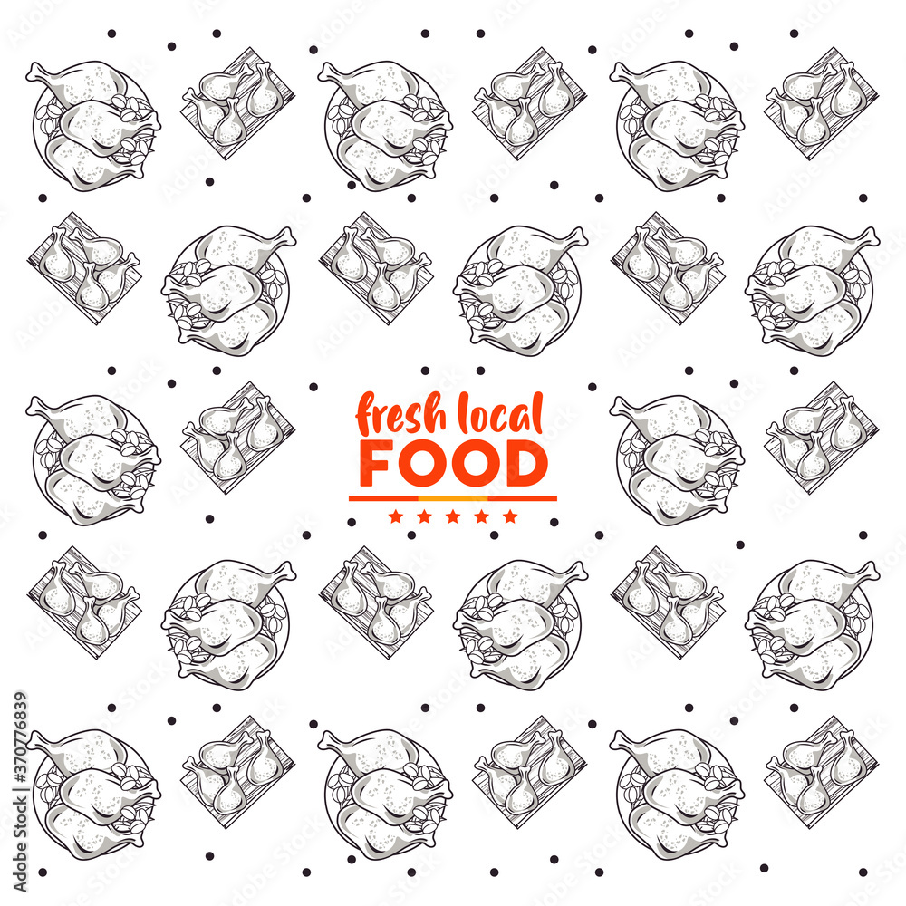 Poster fresh local food pattern with lettering in white background