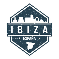 Obraz premium Ibiza Spain Travel Stamp Icon Skyline City Design Tourism Badge Rubber.