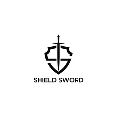 initials S with shield and sword logo vector