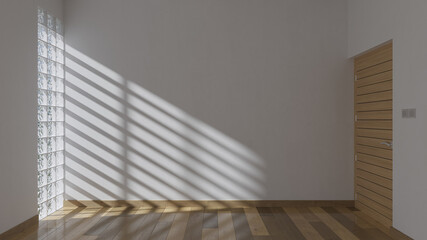 Unfurnished Empty Room with Glass Bricks in Broad Daylight 3D Rendering
