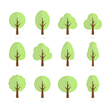 Tree icon set - cute trees cartoon illustration. Nature collection.