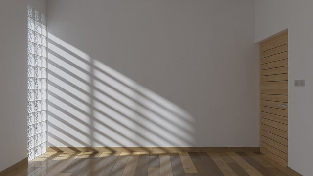 Unfurnished Empty Room with Glass Bricks in Broad Daylight 3D Rendering