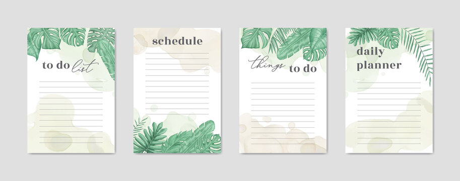To do list paper collection with tropical floral
