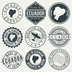 Ecuador Set of Stamps. Travel Stamp. Made In Product. Design Seals Old Style Insignia.