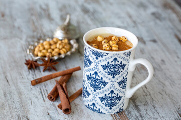 Boza or Bosa, traditional Turkish drink with roasted chickpea