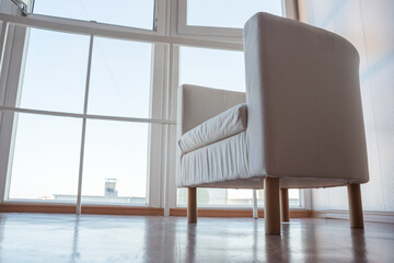White armchair on the house balcony abstract background.