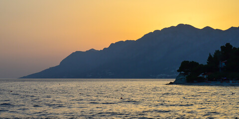 Sunset on Adriatic sea in Brela, Croatia 