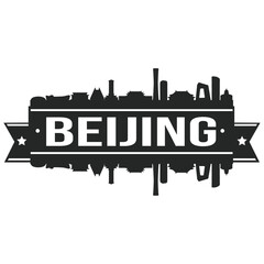 Beijing Skyline Stamp Silhouette City Design Vector Art landmark China.