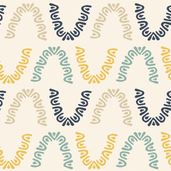 Abstract curved shapes background, colorful vector seamless pattern