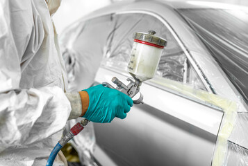Bodywork, paint job, car painting procedure in car service, bodypaint garage