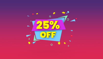 25% off - Discount / bonus sale promotional advertisement. 3D illustration.