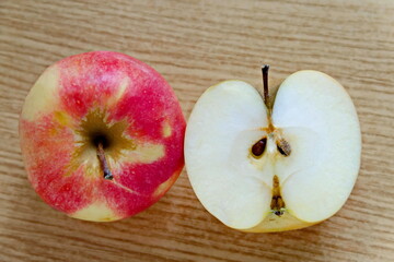 Red ripe apples on a light background in autumn, Sofia, Bulgaria   