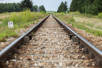 Fototapeta na wymiar Railroad tracks on countryside