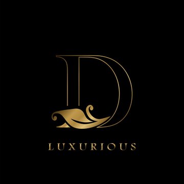 Golden Outline Initial Letter D luxury Logo, creative vector design concept for luxurious business.