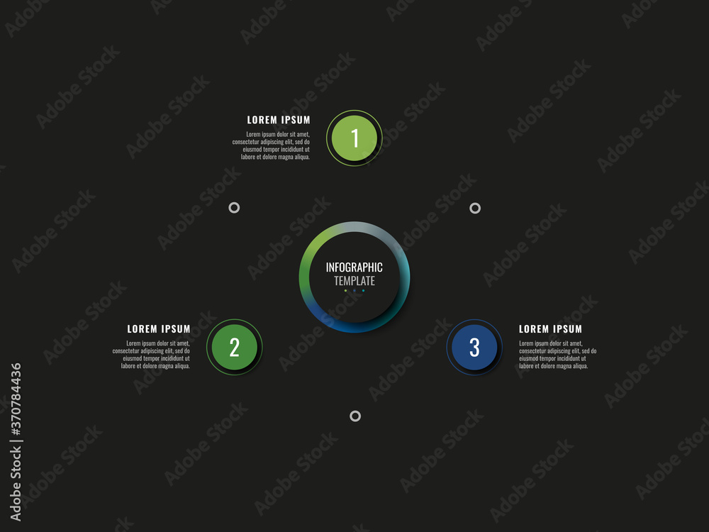 Fototapete modern infographic template with three round realistic elements on a black background. horizontal bu