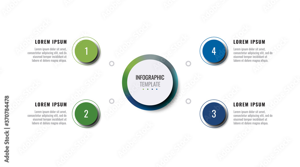 Poster business infographic template with four round realistic elements on a white background. modern horiz