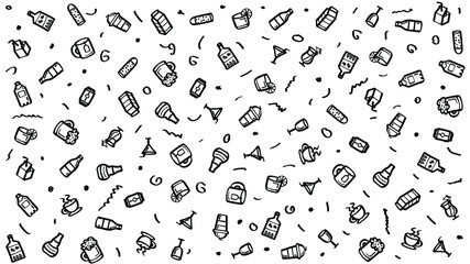 Abstract Doodle Elements Hand Drawn Collection Drink Cocktails Alcohol Sketch Vector Design Style Background For Restaurant Cafe Illustration