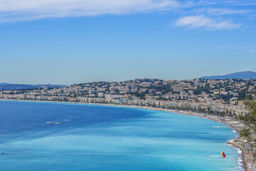 Wonderful panoramic view of Nice with colorful historical houses. Nice - luxury resort of Cote d'Azur, France.