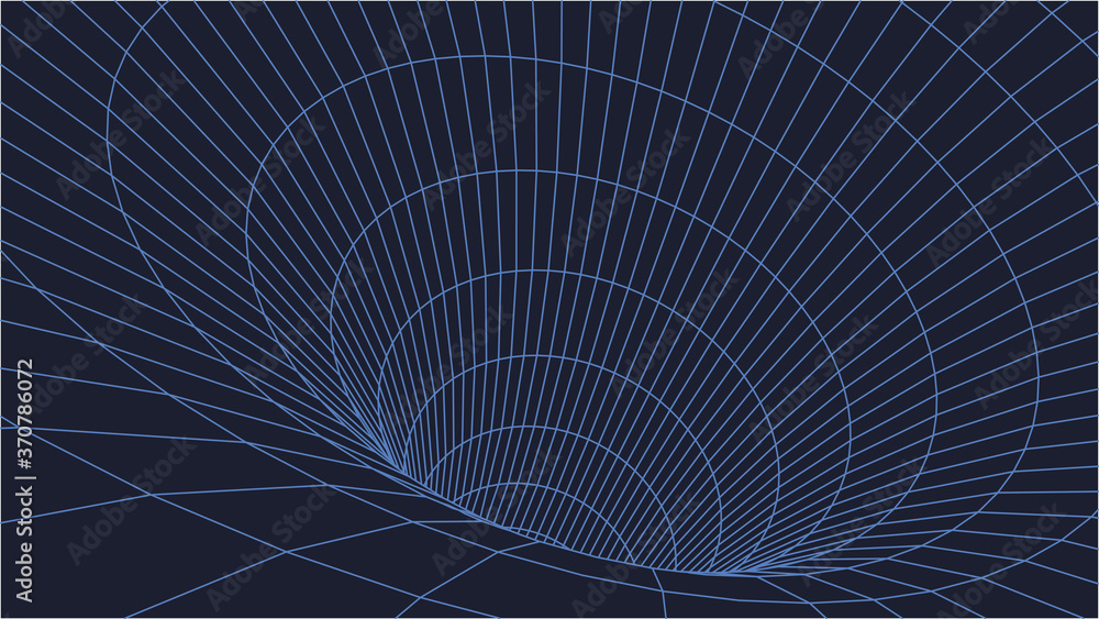 Poster tunnel or wormhole. digital 3d wireframe tunnel. 3d tunnel grid. network cyber technology. surrealis