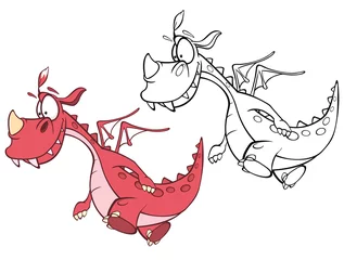 Poster Vector Illustration of a Cute Cartoon Character Dragon for you Design and Computer Game. Coloring Book Outline Set © liusa