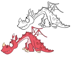 Gardinen Vector Illustration of a Cute Cartoon Character Dragon for you Design and Computer Game. Coloring Book Outline Set © liusa