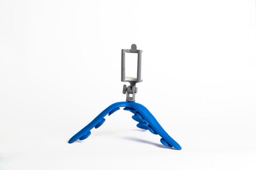 blue tripod tripod made of plastic and blue rubber on a white background.isolated image