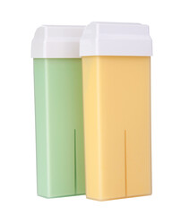 Green and yellow wax in cartridge for depilation or epilation isolated on the white