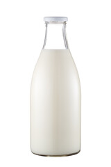 Glass bottle with milk isolated on white background.