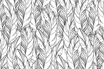 Seamless pattern of hand drawn vector feathers