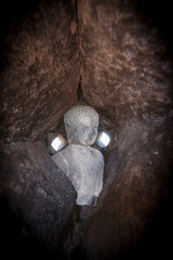 Obraz premium 23 May 2008, Magelang, Java, Indonesia: Statue Inside Stupa on Borobudur Temple, Indonesia
