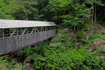 Sentinel Pine Bridge over Flume Gorge, Lincoln, New Hampshire, USA.