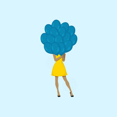 Girl in yellow dress with balloons.