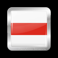 Belarus. Historical White-Red-White Flagwith Country Name Written in Belarusian. Glossy and Metal Icon Square Shape. Button