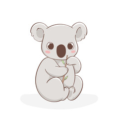 Cute little koala character with bamboo hand drawn vector illustration. Can be used for t-shirt print, kids wear, fashion design, baby shower invitation card, poster, birthday, nursery