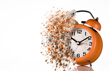 Dissolving orange alarm clock. Dissolving time