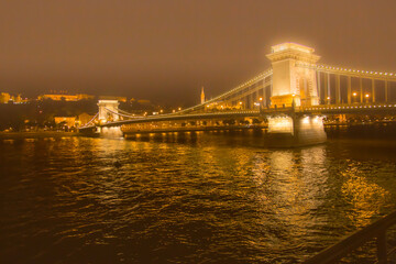 Night view of The Szechenyi Chain Bridge Humgary