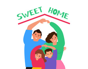 Fototapeta na wymiar happy family make roof from hands over head .sweet home concept vector illustration