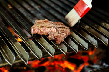 Grilling meat. Grill, meat and fire