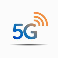 5g logo vector icon. 5 g network speed of wireless internet technology. Broadcast symbol concept. Wifi broadband modern flat design for 5th generation of mobile internet in blue and orange color V2