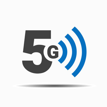 5g logo vector icon. 5 g network speed of wireless internet technology. Broadcast symbol concept. Wifi broadband modern flat design for 5th generation of mobile internet in blue and black color V1