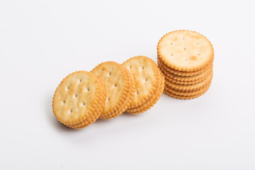Cream sandwich biscuits on white background