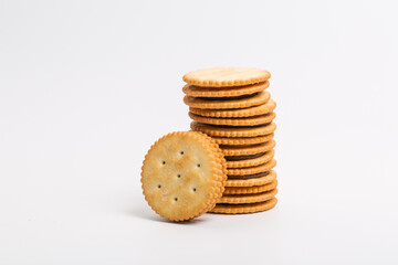 Cream sandwich biscuits on white background
