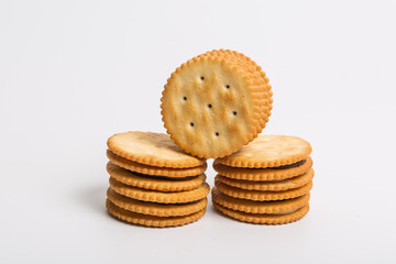 Cream sandwich biscuits on white background