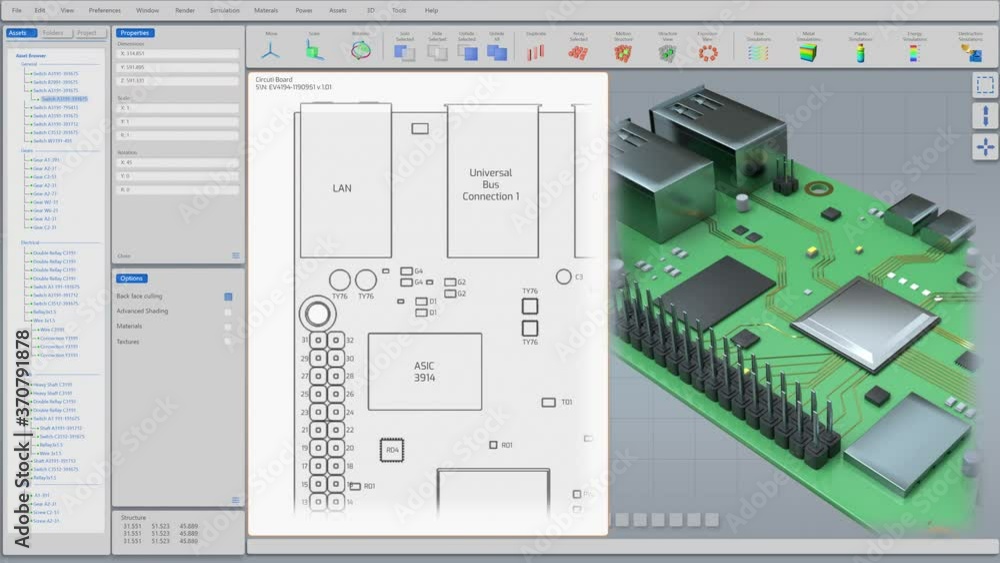 Poster 3D VFX Graphics Design of Printed Circuit Board, Computer Motherboard Components: Microchips, CPU Processor, Transistors, Semiconductors. Insides of Electronic Device, Parts of Supercomputer