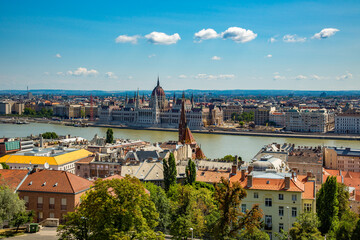 Fototapeta na wymiar A high angle view of the Danube river and the city of budapst Humgary
