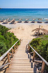 Fototapeta premium Picturesque sandy Gerakas beach - a breeding site of the caretta sea turtles, situated on Vassilikos peninsula of Zakynthos island on Ionian Sea, Greece.
