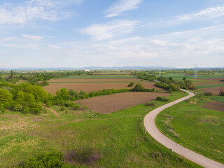 Fototapeta na wymiar Road in the plains of Vojvodina. Aerial photography.