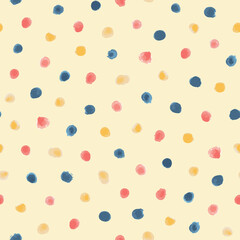 Simple watercolor vector repeat pattern with colorful dots