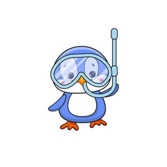 Cute summer penguin diver icon. Vector Illustration.