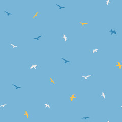 Vector repeat pattern with small flying seagulls in the sky